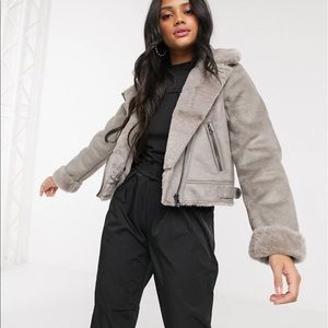 NWOT Stradivarius Faux-Leather Aviator Jacket